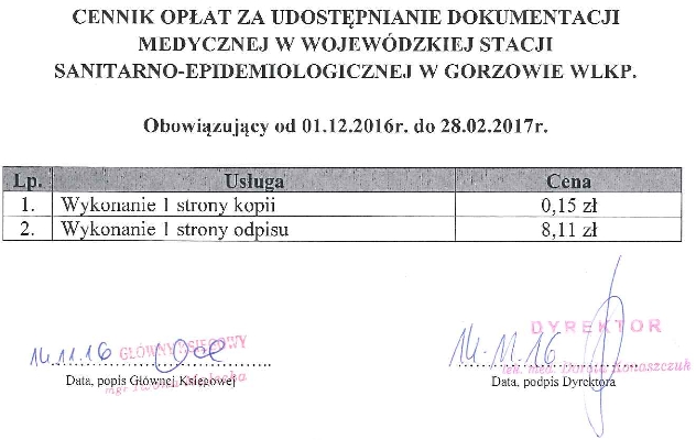 Cennik usłg Cennik usłg