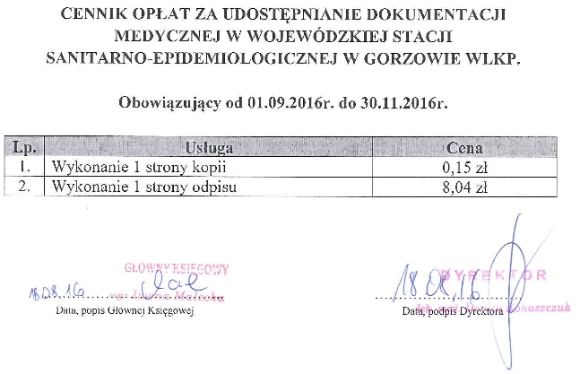 Cennik usług Cennik usług